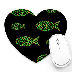 Green Fishes Pattern Heart Mousepads by Valentinaart