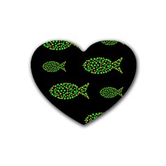 Green Fishes Pattern Rubber Coaster (heart)  by Valentinaart