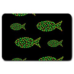 Green Fishes Pattern Large Doormat  by Valentinaart