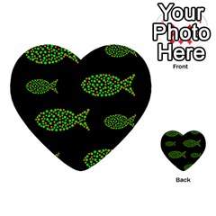 Green Fishes Pattern Multi-purpose Cards (heart)  by Valentinaart