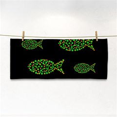 Green Fishes Pattern Hand Towel by Valentinaart