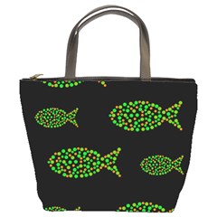 Green Fishes Pattern Bucket Bags by Valentinaart