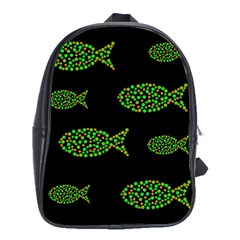 Green Fishes Pattern School Bags(large)  by Valentinaart