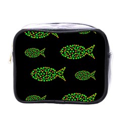 Green Fishes Pattern Mini Toiletries Bags by Valentinaart