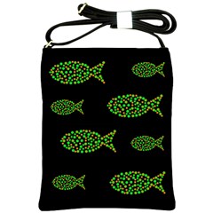 Green Fishes Pattern Shoulder Sling Bags by Valentinaart