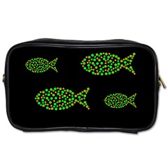 Green Fishes Pattern Toiletries Bags by Valentinaart