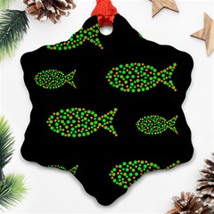 Green Fishes Pattern Snowflake Ornament (2-side) by Valentinaart