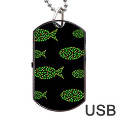 Green Fishes Pattern Dog Tag Usb Flash (one Side) by Valentinaart