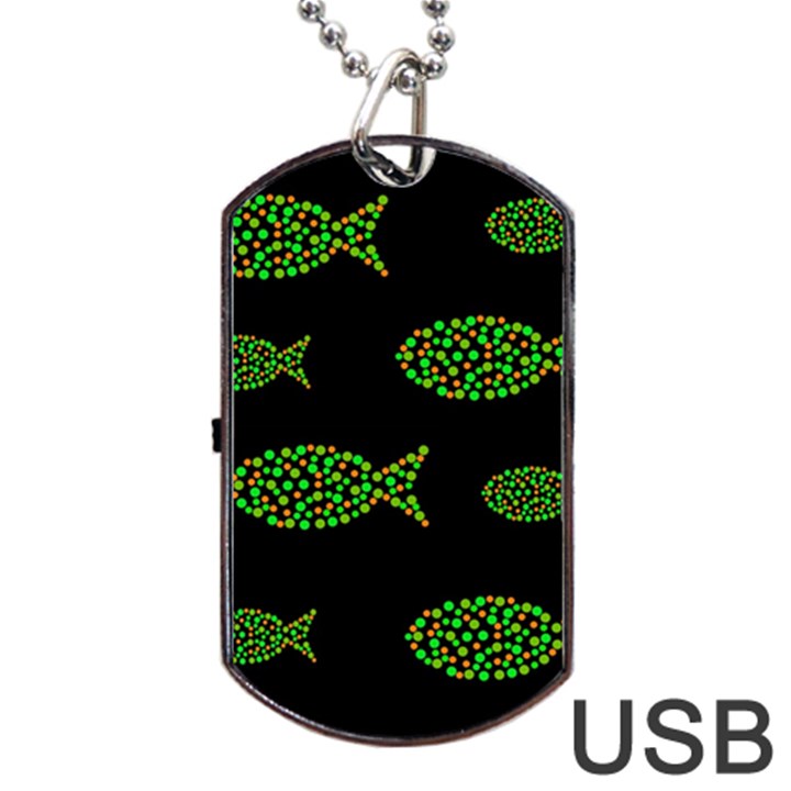 Green fishes pattern Dog Tag USB Flash (One Side)