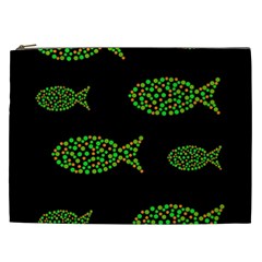 Green Fishes Pattern Cosmetic Bag (xxl)  by Valentinaart