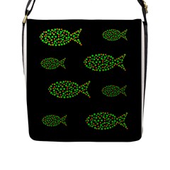 Green Fishes Pattern Flap Messenger Bag (l)  by Valentinaart