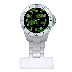 Green Fishes Pattern Plastic Nurses Watch by Valentinaart