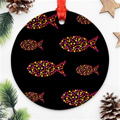 Orange Fishes Pattern Ornament (round)  by Valentinaart