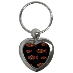 Orange Fishes Pattern Key Chains (heart)  by Valentinaart