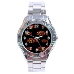 Orange Fishes Pattern Stainless Steel Analogue Watch by Valentinaart