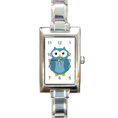 Cute Blue Owl Rectangle Italian Charm Watch by Valentinaart