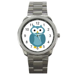 Cute Blue Owl Sport Metal Watch by Valentinaart