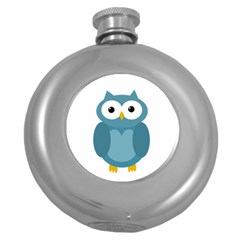 Cute Blue Owl Round Hip Flask (5 Oz) by Valentinaart