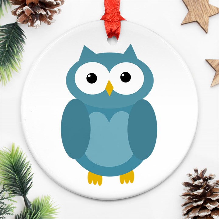 Cute blue owl Round Ornament (Two Sides) 