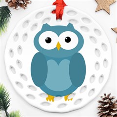 Cute Blue Owl Round Filigree Ornament (2side) by Valentinaart