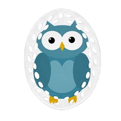 Cute Blue Owl Oval Filigree Ornament (2-side)  by Valentinaart