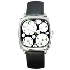 Decorative Circles - Green Square Metal Watch by Valentinaart