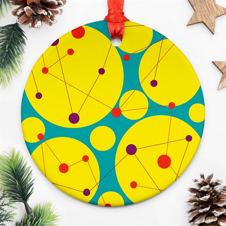 Yellow and green decorative circles Ornament (Round) 