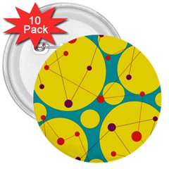 Yellow And Green Decorative Circles 3  Buttons (10 Pack)  by Valentinaart