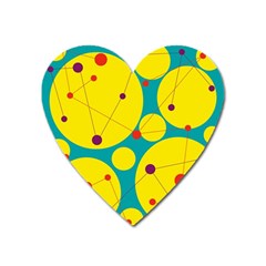 Yellow And Green Decorative Circles Heart Magnet by Valentinaart