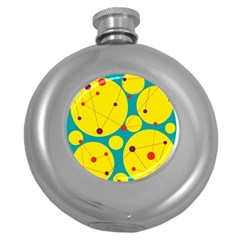 Yellow And Green Decorative Circles Round Hip Flask (5 Oz) by Valentinaart