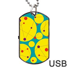 Yellow And Green Decorative Circles Dog Tag Usb Flash (two Sides)  by Valentinaart