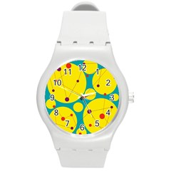 Yellow And Green Decorative Circles Round Plastic Sport Watch (m)