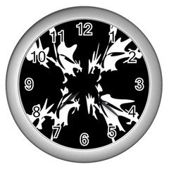 Black And White Pattern Wall Clocks (silver)  by Valentinaart