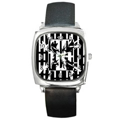 Black And White Abstraction Square Metal Watch by Valentinaart