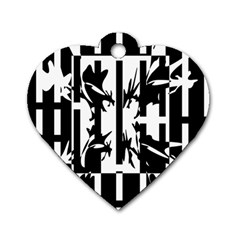 Black And White Abstraction Dog Tag Heart (one Side) by Valentinaart