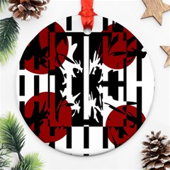 Red, Black And White Elegant Design Ornament (round)  by Valentinaart