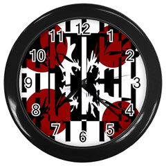 Red, Black And White Elegant Design Wall Clocks (black) by Valentinaart