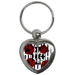 Red, Black And White Elegant Design Key Chains (heart)  by Valentinaart