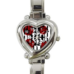 Red, Black And White Elegant Design Heart Italian Charm Watch by Valentinaart