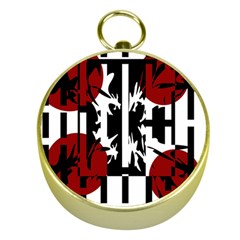 Red, Black And White Elegant Design Gold Compasses by Valentinaart