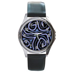 Blue abstract design Round Metal Watch