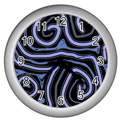 Blue abstract design Wall Clocks (Silver) 