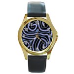 Blue abstract design Round Gold Metal Watch Front