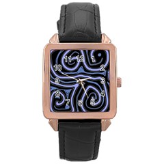 Blue abstract design Rose Gold Leather Watch 