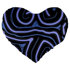 Blue abstract design Large 19  Premium Flano Heart Shape Cushions