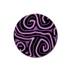 Purple Neon Lines Rubber Coaster (round)  by Valentinaart