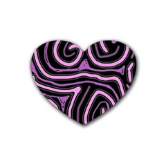 Purple Neon Lines Rubber Coaster (heart)  by Valentinaart