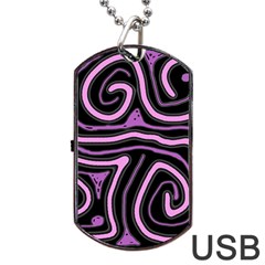 Purple Neon Lines Dog Tag Usb Flash (one Side) by Valentinaart