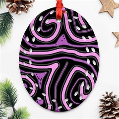 Purple Neon Lines Oval Filigree Ornament (2-side)  by Valentinaart