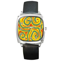 Colorful decorative lines Square Metal Watch